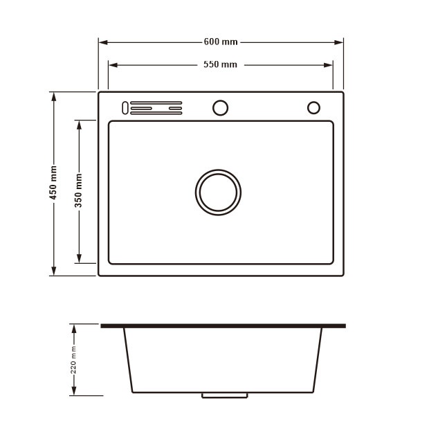 Мийка для кухні із нержавіючої сталі прямокутна LIDZ 600x450x215мм матова 1мм із сифоном LIDZH6045KBRU3010