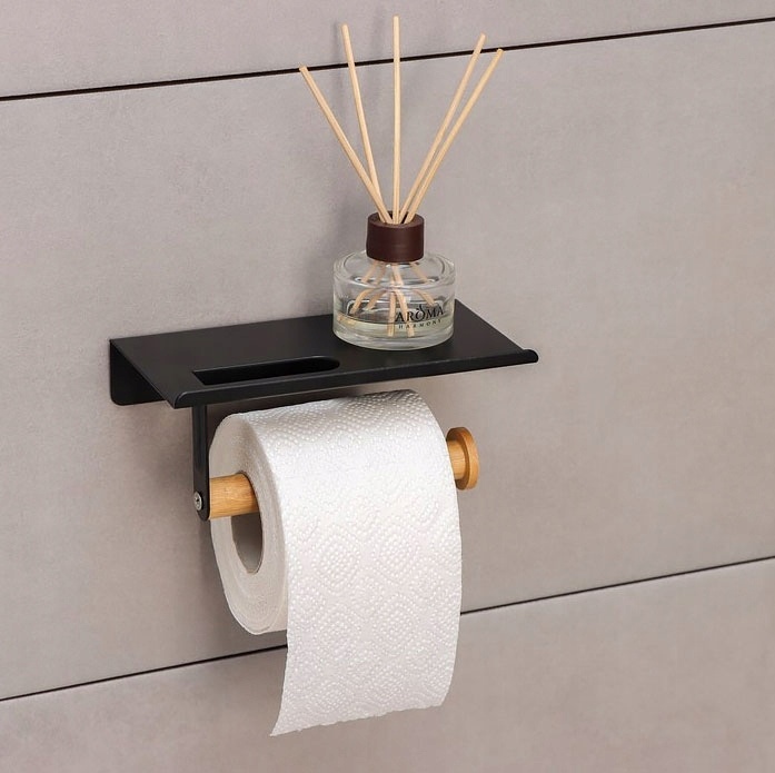 Тримач для туалетного паперу із поличкою REA 322747A прямокутний металевий чорний REA-07011