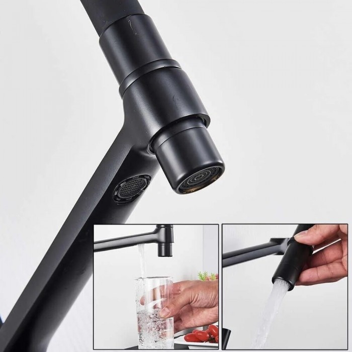 Змішувач на кухню з гнучким виливом та краном для фільтрованої води GAPPO чорний латунь G4398-16