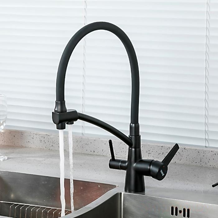 Cмеситель для кухни с гибким изливом и краном для фильтрованной воды GAPPO черный латунь G4398-16