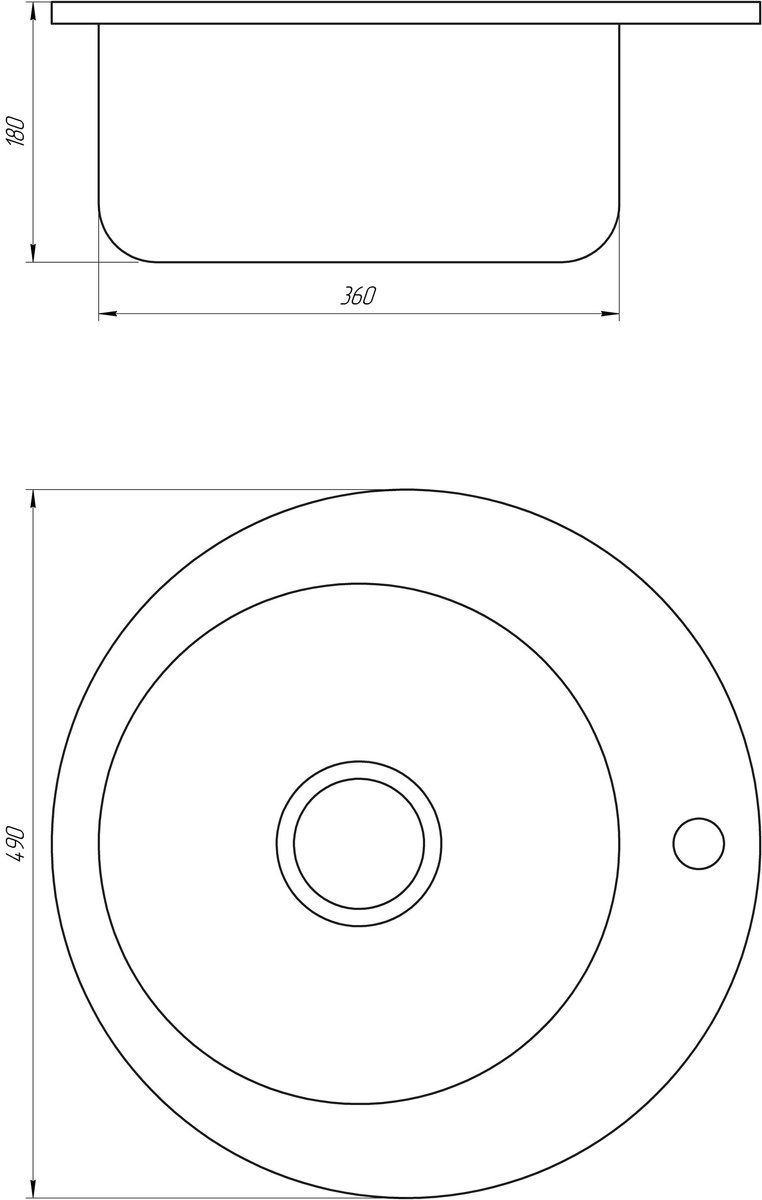 Раковина на кухню із нержавіючої сталі кругла MIRA 490мм x 490мм мікротекстура 0.6мм із сифоном 000021089