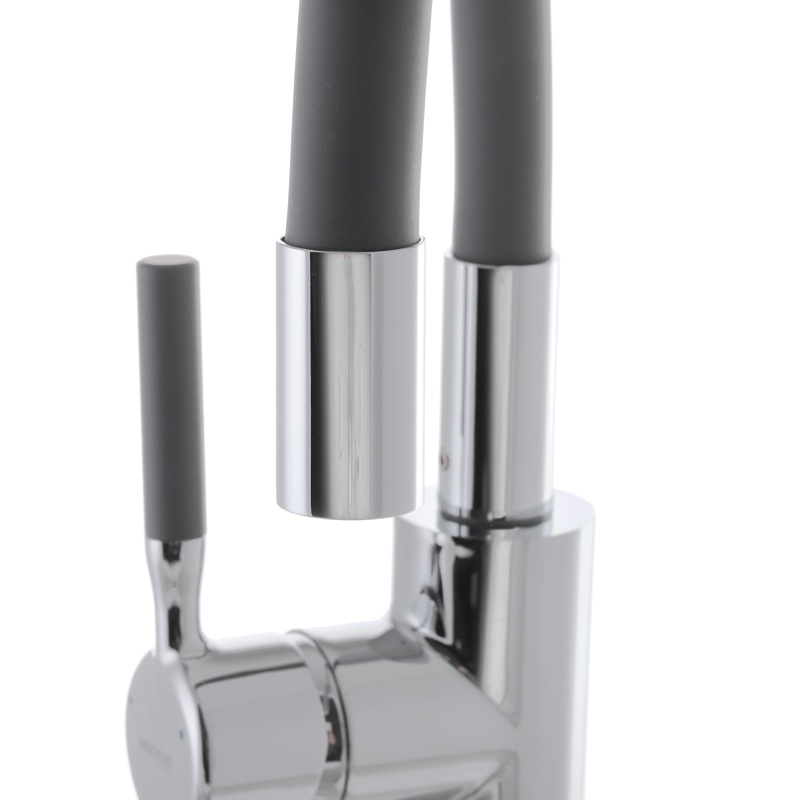 Змішувач для кухні одноважільний з гнучким виливом MIXXUS Premium RIO 011 сірий латунь MI5816