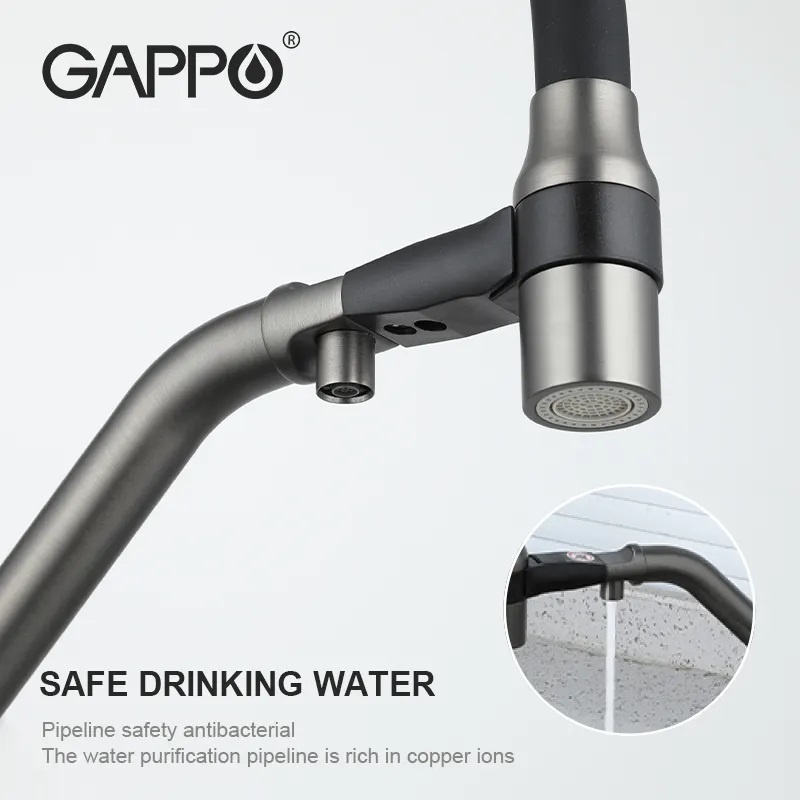 Змішувач для кухні із краном для фільтрованої води GAPPO чорний латунь G4398-89