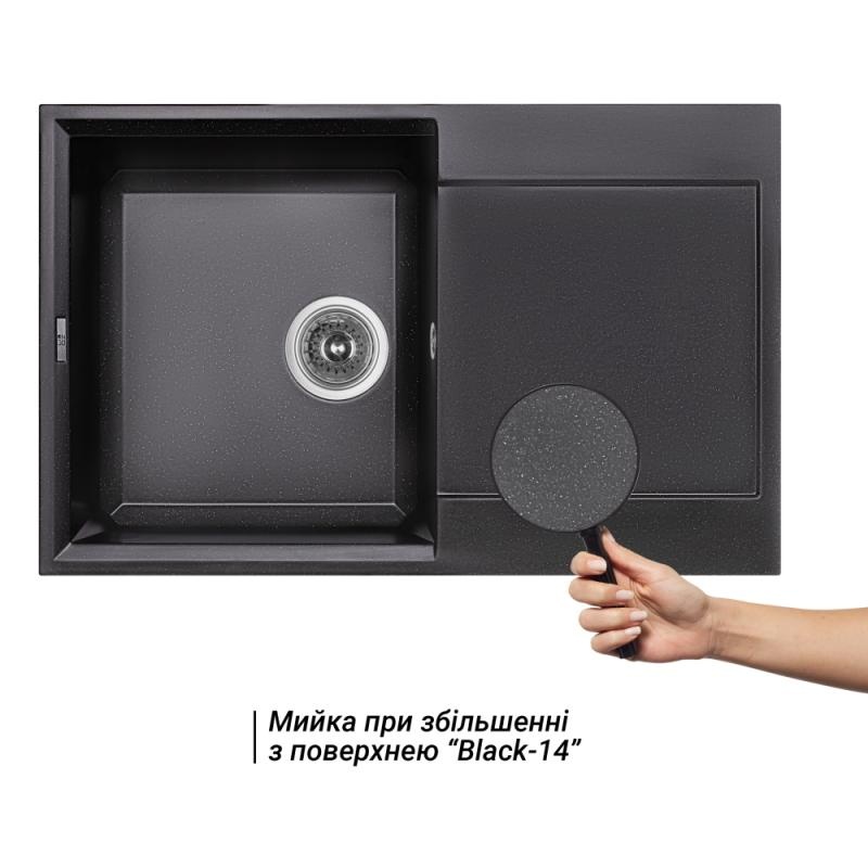 Кухонна мийка керамічна прямокутна LIDZ BLM-14 500мм x 790мм чорний із сифоном LIDZBLM14790495230