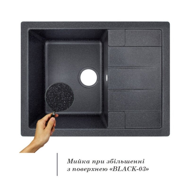 Кухонна мийка керамогранітна прямокутна LIDZ BLA-03 500мм x 650мм чорний без сифону LIDZBLA03650500200