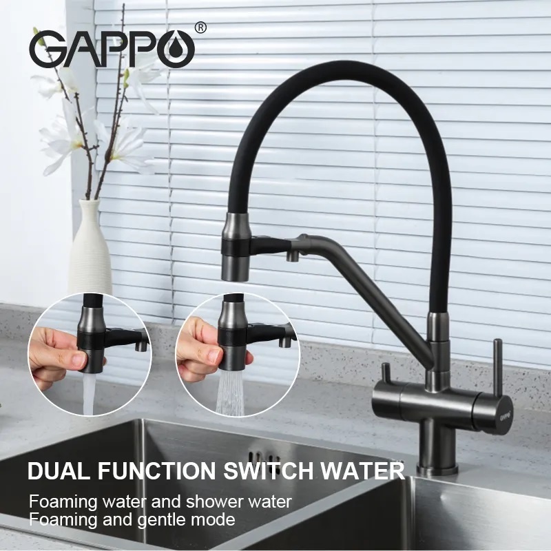 Cмеситель для кухни с краном для фильтрованной воды GAPPO черный латунь G4398-89