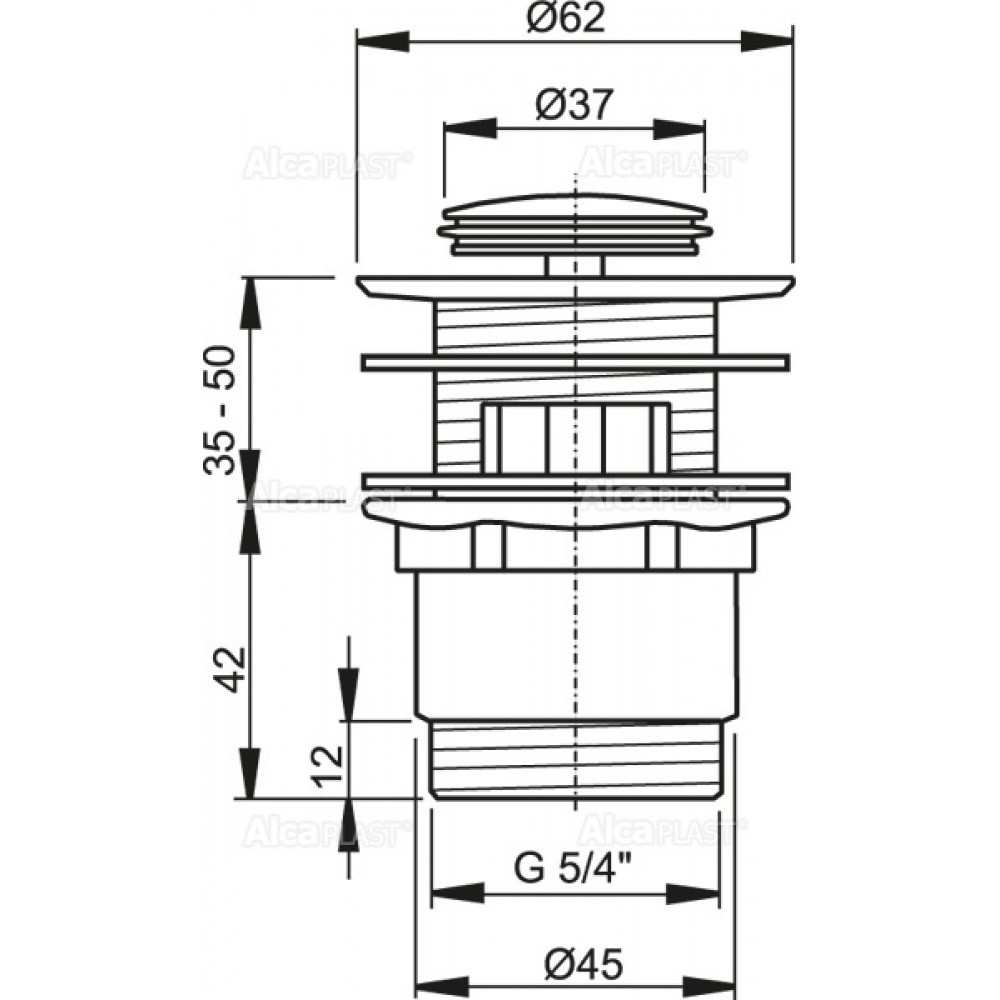 Донний клапан натискний для раковини ALCAPLAST із переливом латунь 1 1/4" глянцевий хром A39