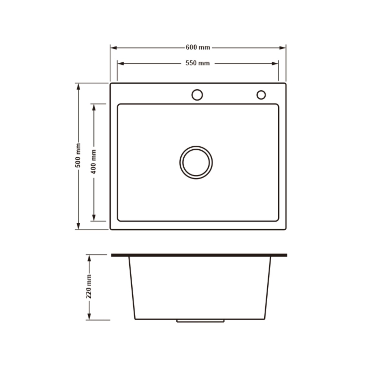 Мойка для кухни из нержавеющей стали прямоугольная LIDZ H6050B 600x500x220мм матовая 0.8мм черная с сифоном LDH6050BPVD3008