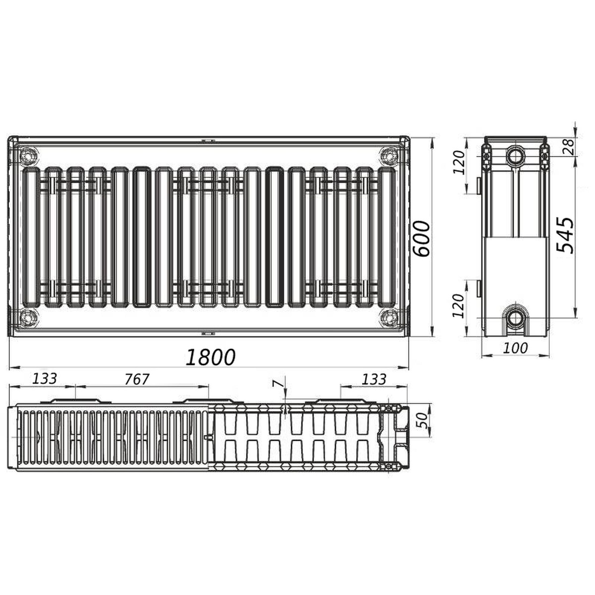 Стальной панельный радиатор отопления KALITE 600x1800 мм боковое подключение класс 22 000022346