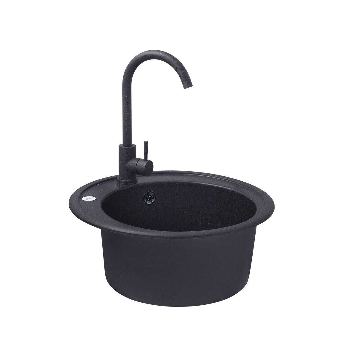 Мийка для кухні гранітна кругла KRONER Komposit 510x510x220мм чорна із сифоном CV027405