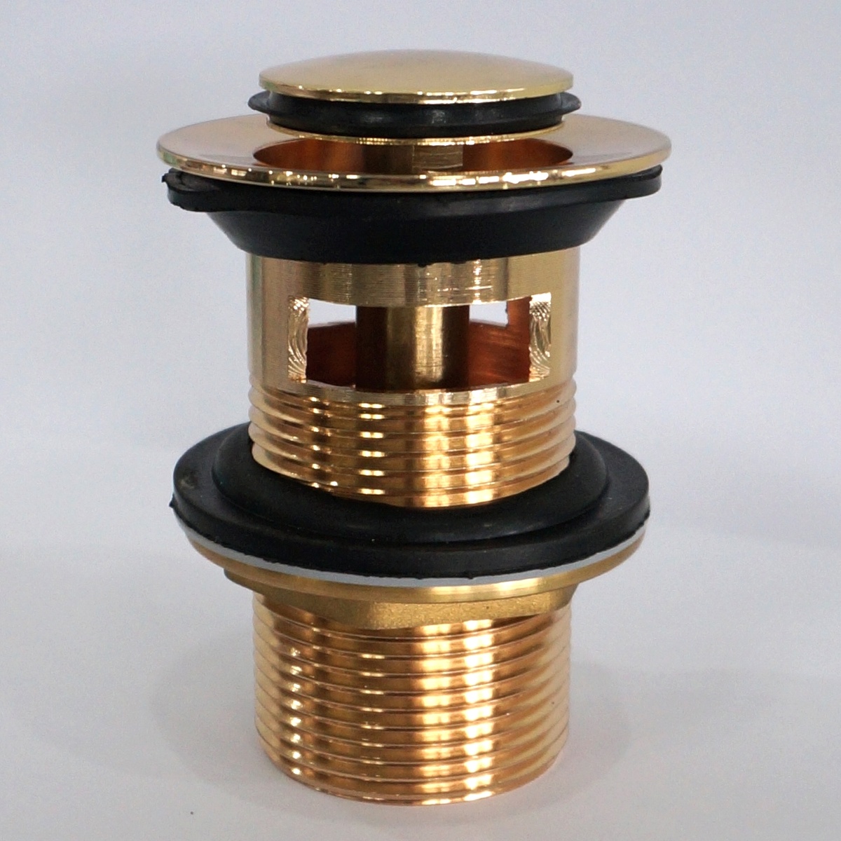 Донный клапан Click-Clack для раковины IMPRESE 38мм с переливом латунь 1 1/4" глянцевый золотой PP280zlato