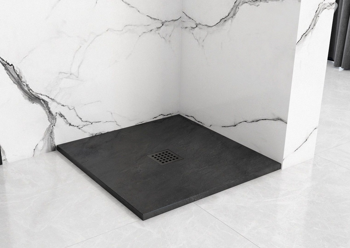 Піддон для душової кабіни REA BLACK ROCK REA-K4581 90x90x3.5см квадратний акриловий із сифоном чорний
