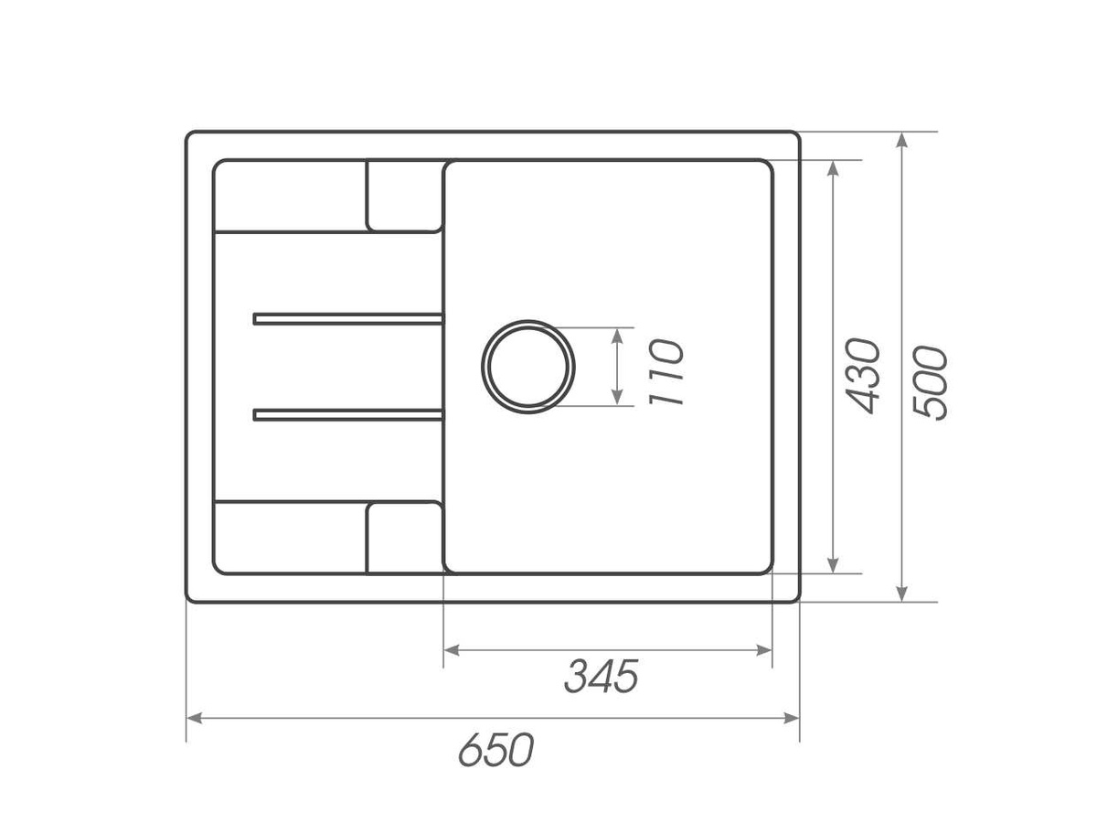 Мойка для кухни гранитная прямоугольная PLATINUM 6550 INTENSO 650x500x205мм без сифона черная PLS-A27543
