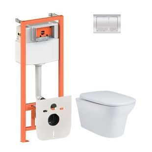 Комплект инсталляции Q-TAP Nest/Gemini кнопка хром безободковый унитаз Q-TAP с крышкой микролифт дюропласт QT25332614EW0133M425M06028CRM