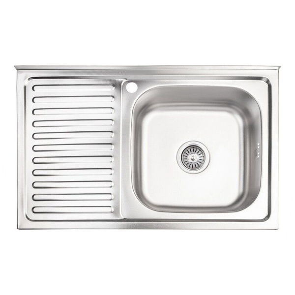 Кухонна мийка із нержавійки прямокутна накладна LIDZ 505мм x 800мм мікротекстура 0.8мм із сифоном LIDZ5080RDEC06