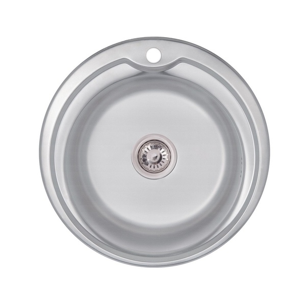 Кухонна мийка із нержавіючої сталі кругла LIDZ 510мм x 510мм мікротекстура 0.6мм із сифоном LIDZ510D06DEC160