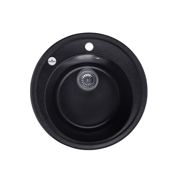 Мийка для кухні гранітна кругла KRONER Komposit 510x510x220мм чорна із сифоном CV027405