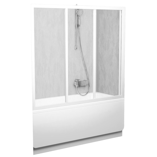 Шторка стеклянная для ванны универсальная трехсекционная раздвижная 137x120см RAVAK AVDP3-120 стекло матовое 3мм профиль белый 40VG0102ZG