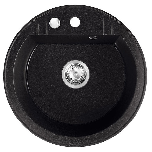 Мийка для кухні гранітна кругла FERRO Mezzo II 510x510x179мм із сифоном сіра DRGM1/51BA