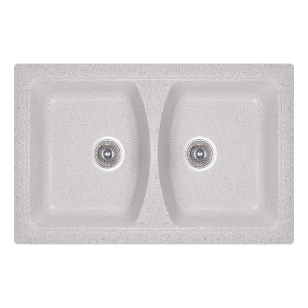 Кухонна мийка керамогранітна прямокутна COSH 790мм x 500мм сірий на дві чаші із сифоном COSH7950K210