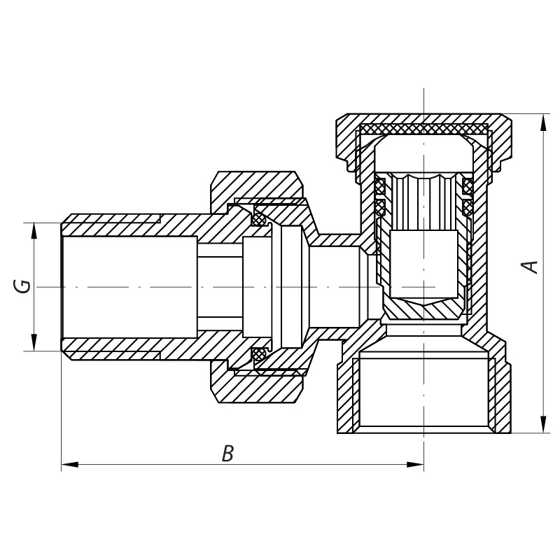 Балансировочный радиаторный кран KOER KR.902 угловой 3/4"x3/4" с американкой KR0139
