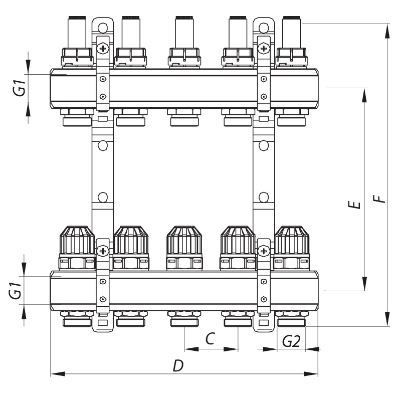 Коллектор для теплого пола KOER 9 контуров с расходомерами 1"/3/4" KR.1110 KR2646