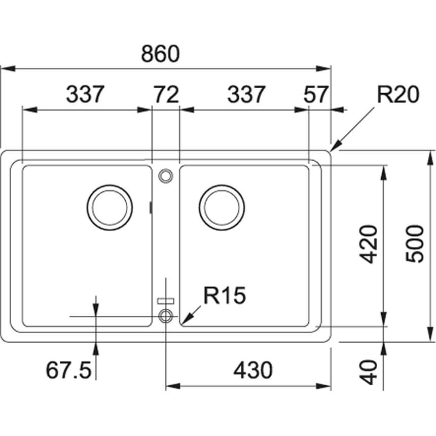 Мойка для кухни FRANKE гранит Basis BFG 620 860x500мм прямоугольная врезная с сифоном на две чаши черная 114.0363.940