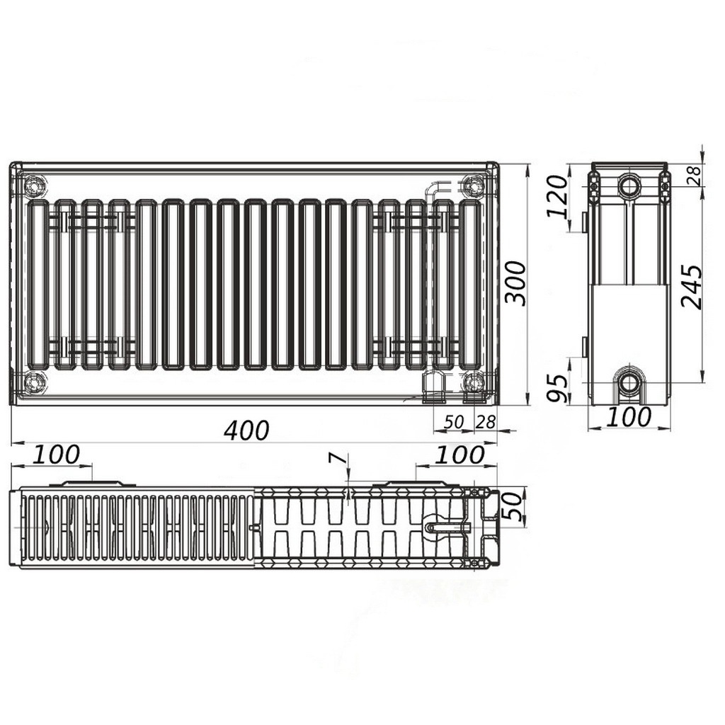 Стальной панельный радиатор отопления KALITE 300x400 мм нижнее подключение класс 22 000024199
