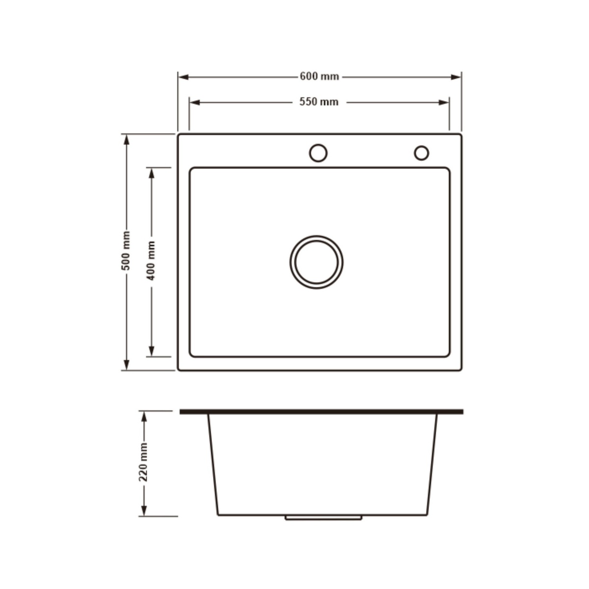 Мойка для кухни из нержавеющей стали прямоугольная LIDZ 600x500x220мм матовая 0.8мм серая с сифоном LDH6050GPVD3008