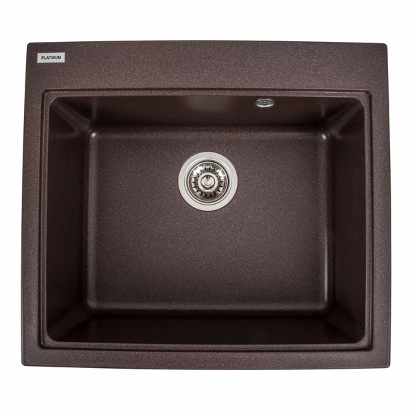 Мийка для кухні гранітна прямокутна PLATINUM 5852 VESTA 580x520x210мм без сифону коричнева PLS-A25122