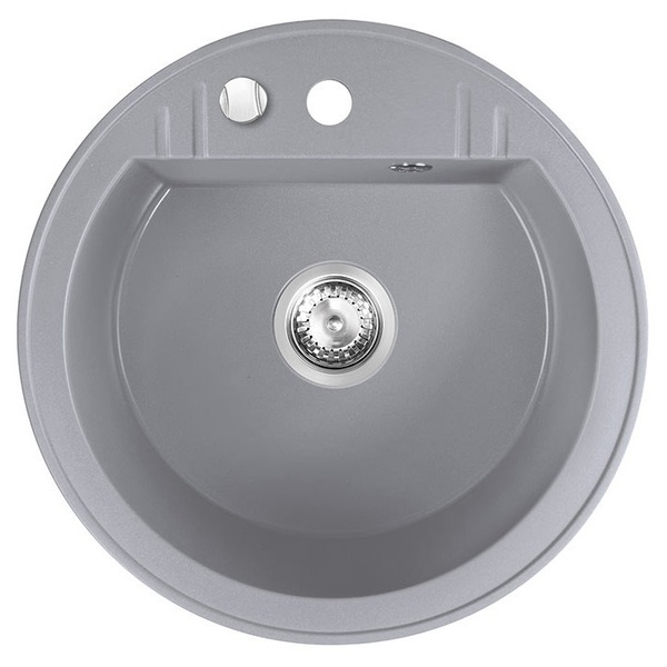 Мийка для кухні гранітна кругла FERRO Mezzo II 510x510x179мм із сифоном сіра DRGM1/51GA