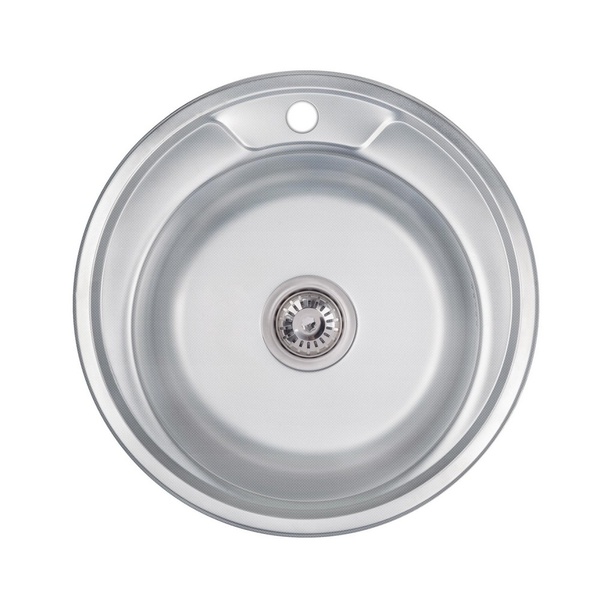 Кухонна мийка із нержавійки кругла LIDZ 490мм x 490мм мікротекстура 0.6мм із сифоном LIDZ490А06DEC160