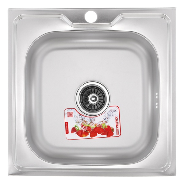Кухонна мийка із нержавійки квадратна накладна ZERIX 500мм x 500мм матова 0.4мм без сифону ZM0604