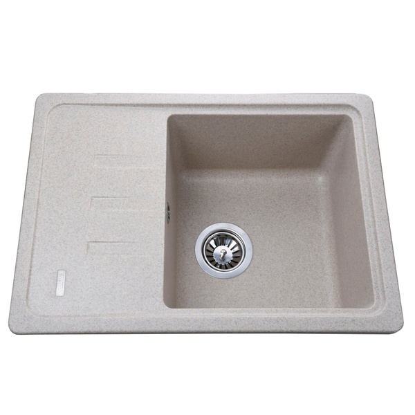 Кухонна мийка зі штучного каміння прямокутна GLOBUS LUX MONO 435мм x 620мм бежевий без сифону 000021058