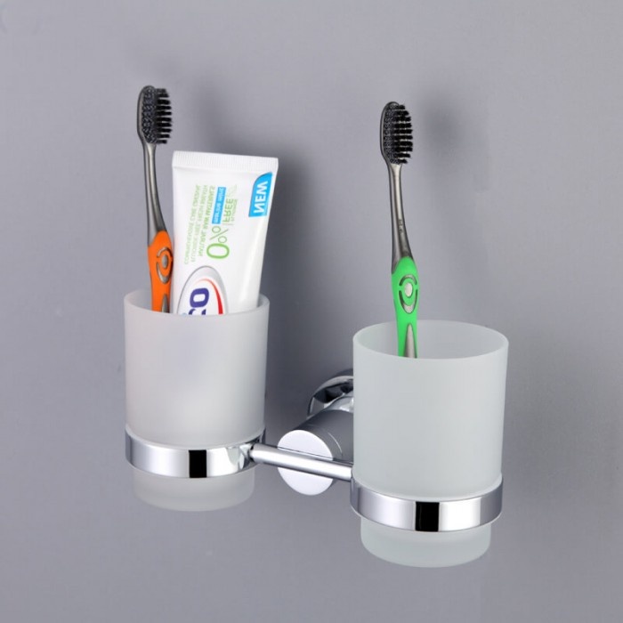 Стакан для зубных щеток GAPPO G1808 двойной округлый стеклянный хром