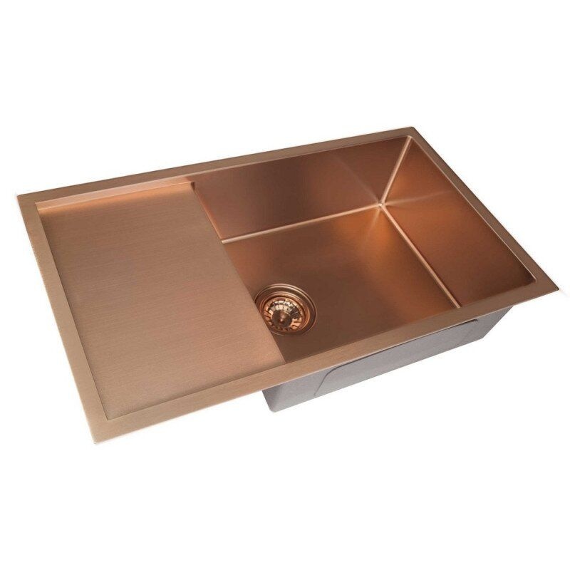 Раковина на кухню металева прямокутна IMPERIAL Handmade 780мм x 440мм бронзовий 3,0/1,2мм із сифоном врізна під стільницю IMPD7844BRPVDH12