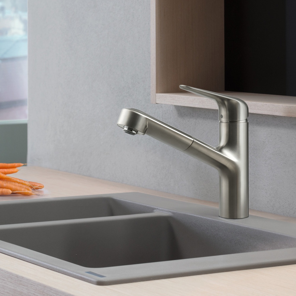 Cмеситель для кухни с выдвижной лейкой HANSGROHE Focus M42&sBox сатин латунь 71829800