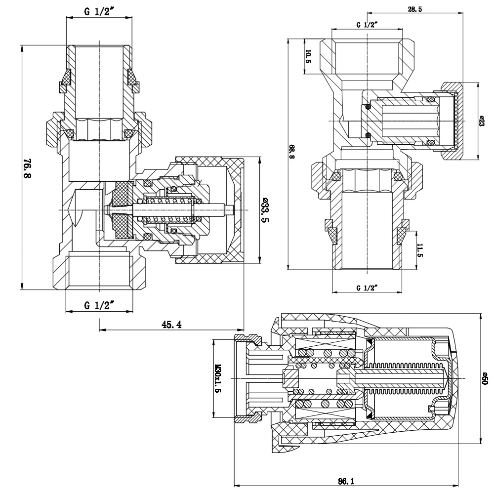 Термокомплект для радиатора SANDI FORTE прямой 1/2" с боковым подключением SF255W15