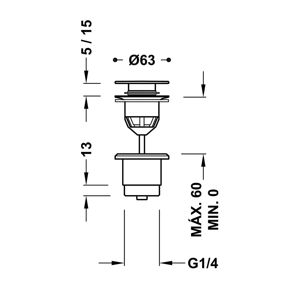 Донний клапан натискний для раковини TRES Docce мм без переливу метал 1 1/4" глянцевий сатин 24284001AC