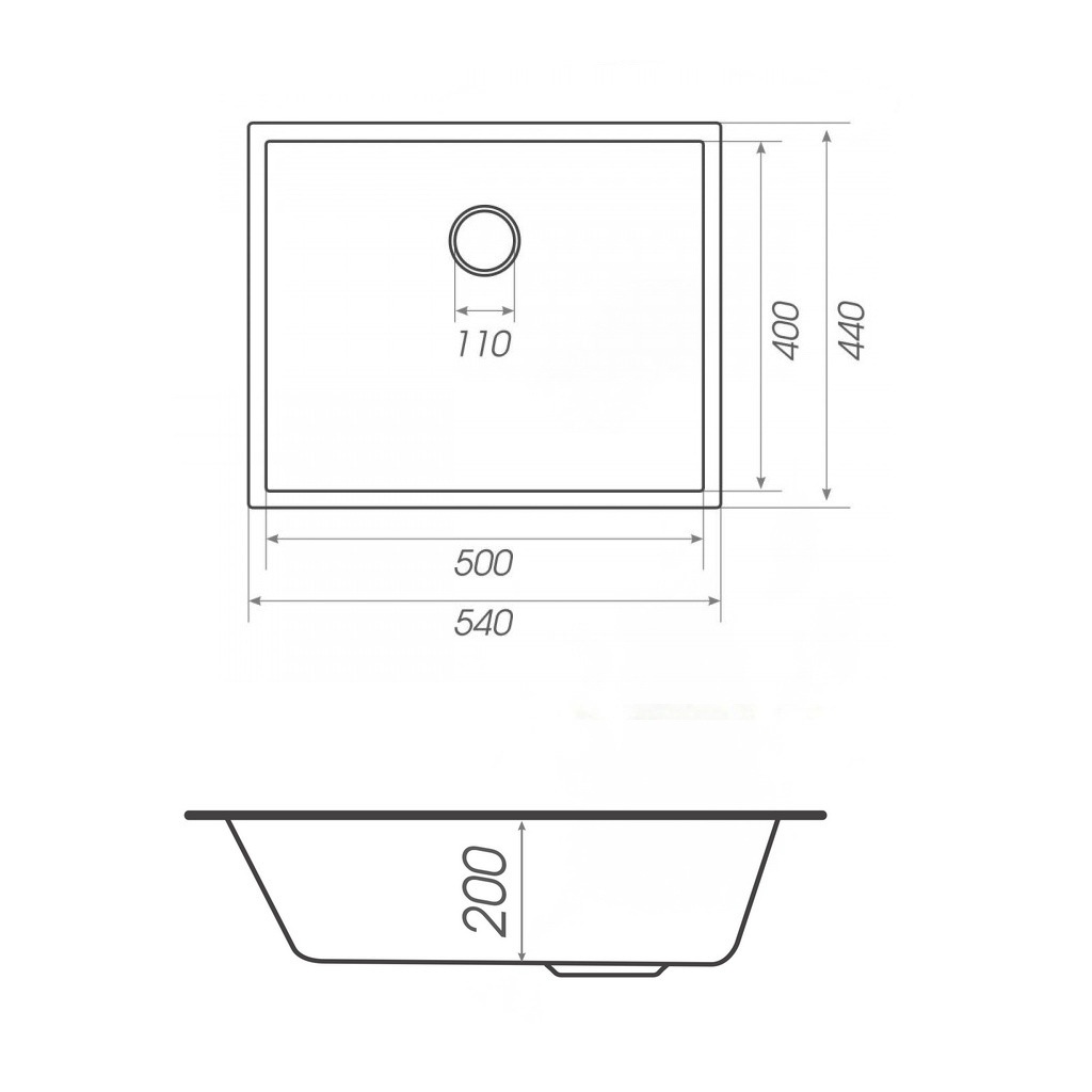 Мийка для кухні гранітна прямокутна PLATINUM 5444 OASIS 540x440x200мм врізна під стільницю без сифону біла PLS-A30764