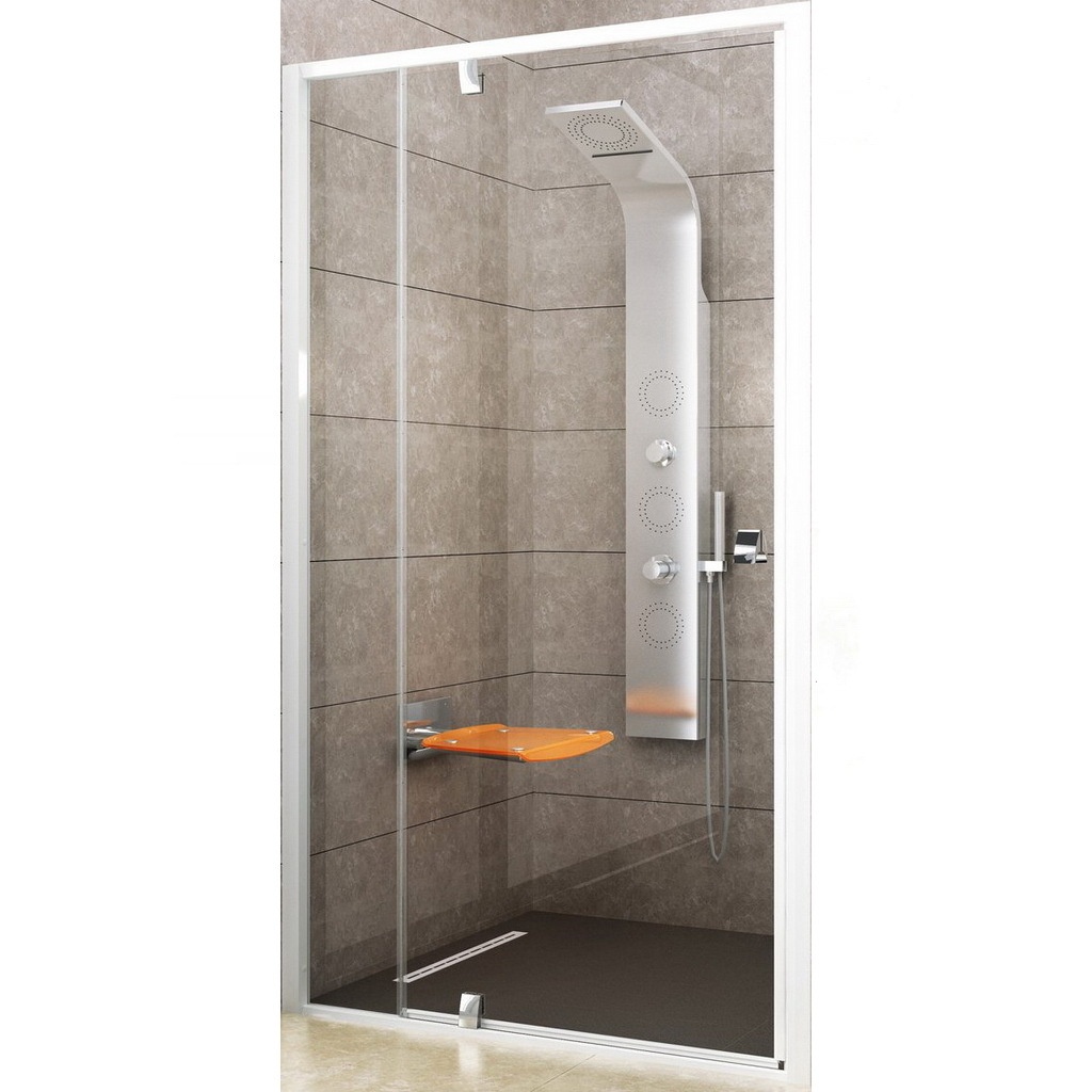Двері скляні для душової ніші універсальні поворотні двосекційні RAVAK PIVOT PDOP2-120 190x120см прозоре скло 6мм профіль білий 03GG0100Z1
