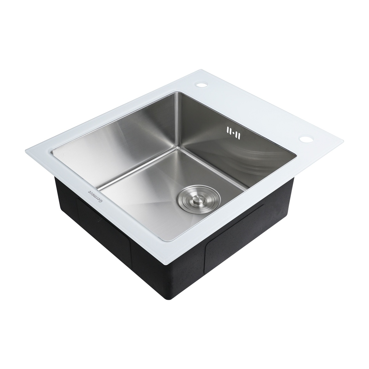 Мийка для кухні із нержавіючої сталі прямокутна PLATINUM Handmade WHITE GLASS 600x510x200мм глянцева 1.5мм із сифоном PLS-A34804
