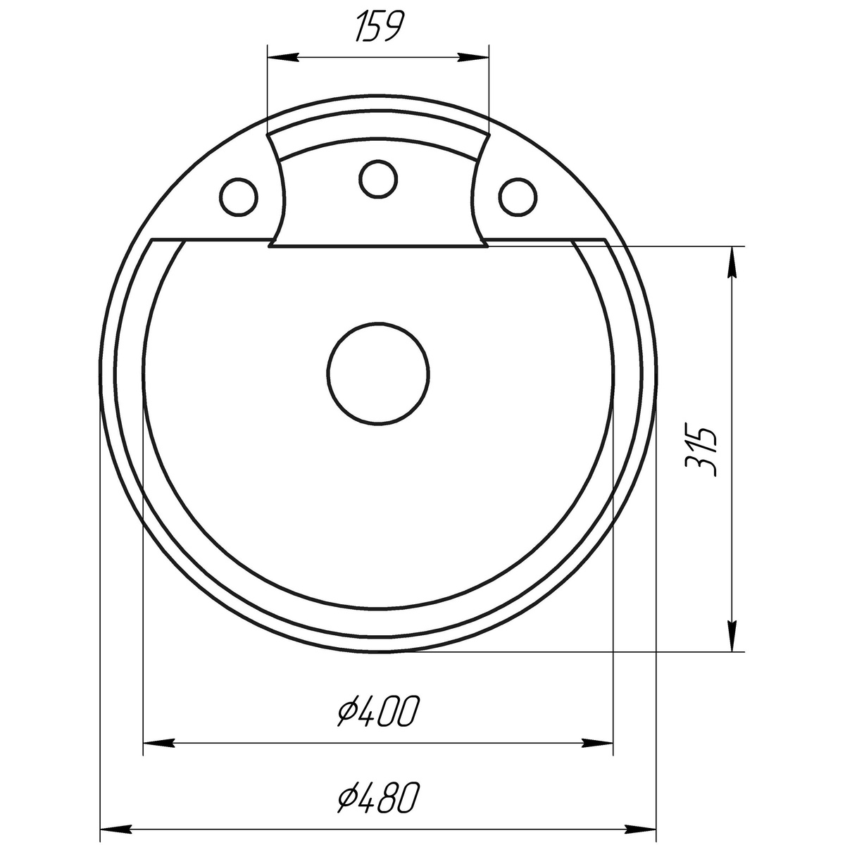 Мойка на кухню керамическая круглая GLOBUS LUX GURON 480мм x 480мм серый без сифона 000022381