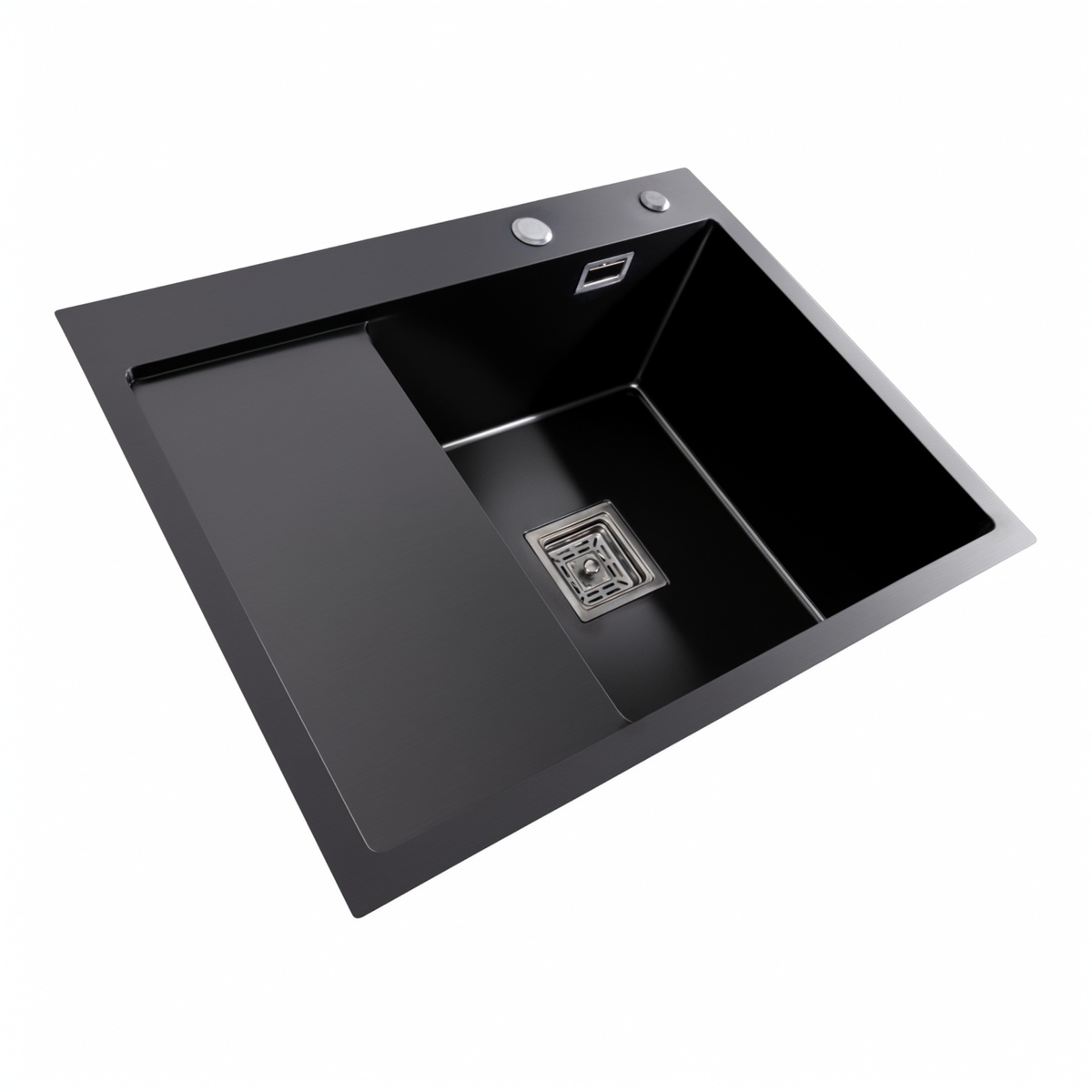 Мойка для кухни из нержавеющей стали прямоугольная PLATINUM Handmade 650x500x230мм матовая 1мм черная с сифоном PLS-A37436