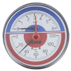 Термоманометр ICMA 259 на 6 бар с задним подключением 1/2" корпус Ø80 мм 120°C 91259AD06120