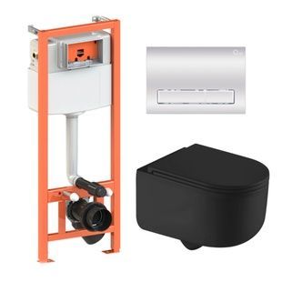 Комплект інсталяції Q-TAP Nest/Taurus кнопка хром безобідковий унітаз Q-TAP чорний з кришкою мікроліфт дюропласт QT2433084EUQMB46187