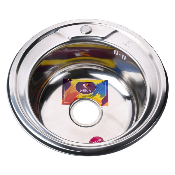 Мийка на кухню сталева кругла MIRA 490мм x 490мм глянцева 0.8мм із сифоном 000014443