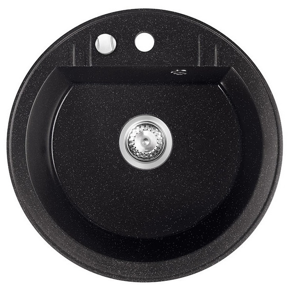 Мийка для кухні гранітна кругла FERRO Mezzo II 510x510x179мм із сифоном сіра DRGM1/51HA