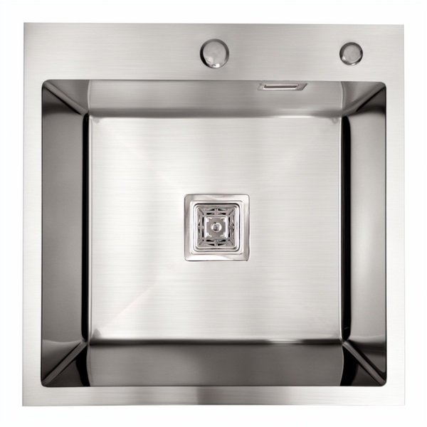 Мийка для кухні із нержавіючої сталі квадратна PLATINUM Handmade HSBB 500x500x220мм глянцева 1мм із сифоном PLS-A36993