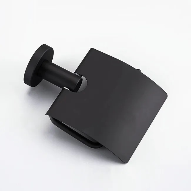 Тримач для туалетного паперу із кришкою FRAP округлий із нержавіючої сталі чорний F30203